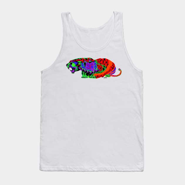 wild mexican king tiger in ecopop with totonac magical patterns in floral folk art Tank Top by jorge_lebeau